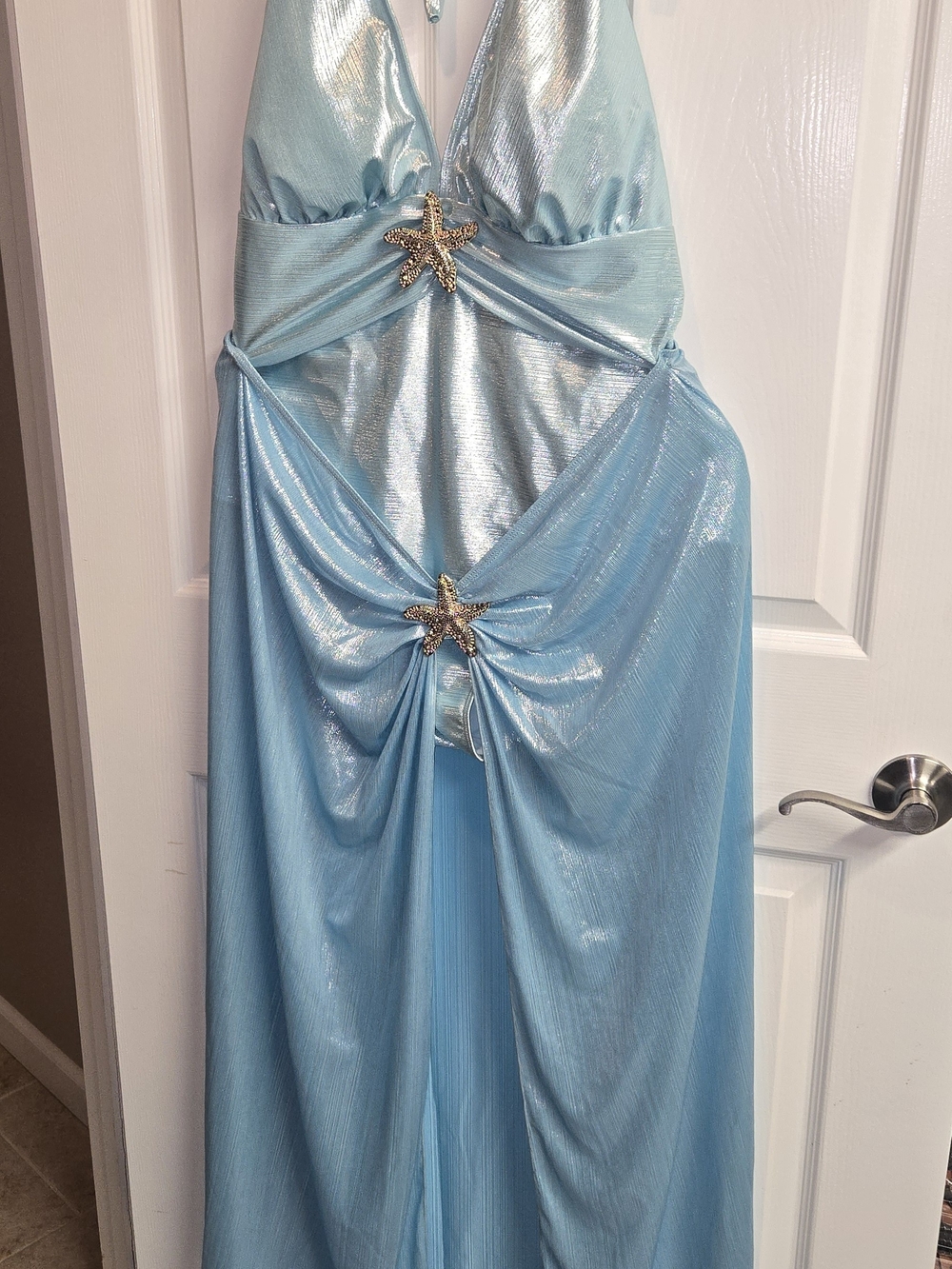 Light Blue Starfish-Accent Halter Swimsuit With Cover Up